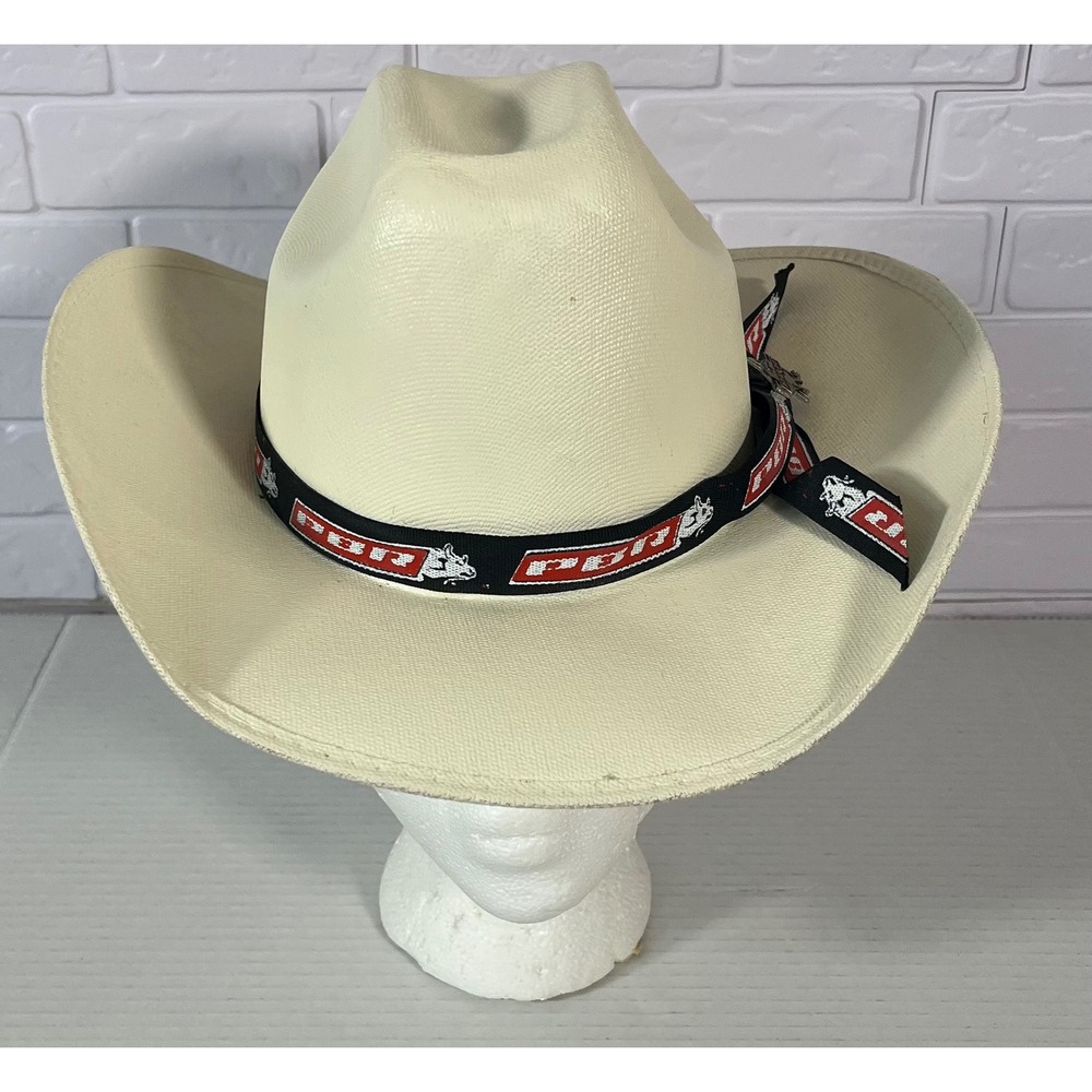 Bullhide PBR Cowboy Hat Kids S/M Cream Straw Western Rodeo Logo Band